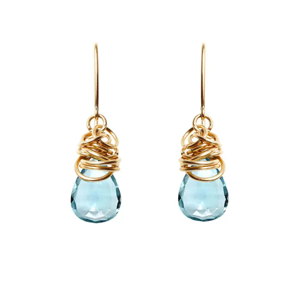 Aquamarine dangle earrings in 14K gold-fill, warm gold setting with pale blue aquamarine stone variant--Gold-fill variant--Aquamarine
