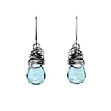 Aquamarine dangle earrings in oxidized sterling silver, dark setting with soft blue aquamarine stone variant--Oxidized-sterling-silver