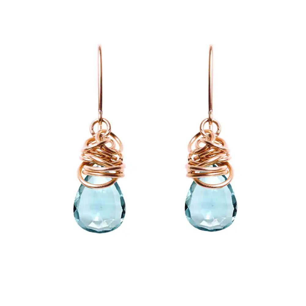 Aquamarine dangle earrings in rose gold-fill, blush metal with delicate blue-green aquamarine stone variant--Rose-Gold-fill