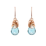 Aquamarine dangle earrings in rose gold-fill, blush metal with delicate blue-green aquamarine stone variant--Rose-Gold-fill