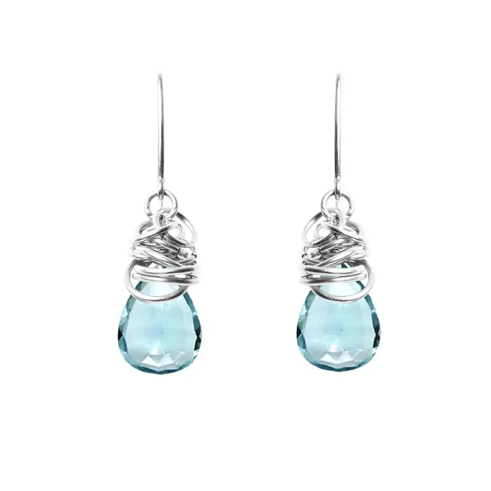 Aquamarine dangle earrings in sterling silver, clean silver bezel setting with blue aquamarine stone