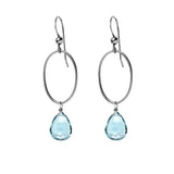 Aquamarine gemstone hoop earrings in oxidized silver, hand-cut cool blue stone, handmade in the USA variant--Oxidized-sterling-silver