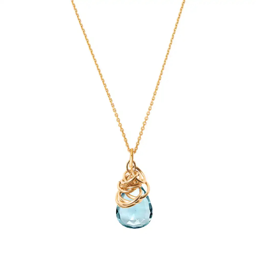 Natural aquamarine pendant necklace in 14K gold-fill, side view detail