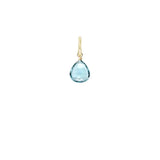 Dainty 12mm briolette charm made from natural aquamarine, set in gold-fill for layering. variant--Aquamarine variant--Gold-fill variant--Small