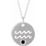Aquarius zodiac medallion necklace paired with round spinel gem in 14K white gold variant--14K-yellow-gold