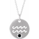 Aquarius zodiac medallion necklace paired with round spinel gem in 14K white gold