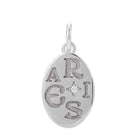 Hand-engraved Aries disc in 14K white gold, designed for personalized astrological jewelry
