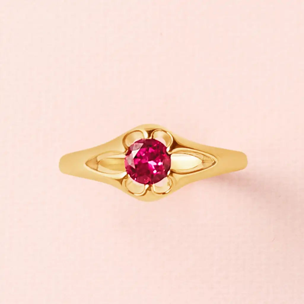 5mm round ruby belcher-set ring handmade in USA