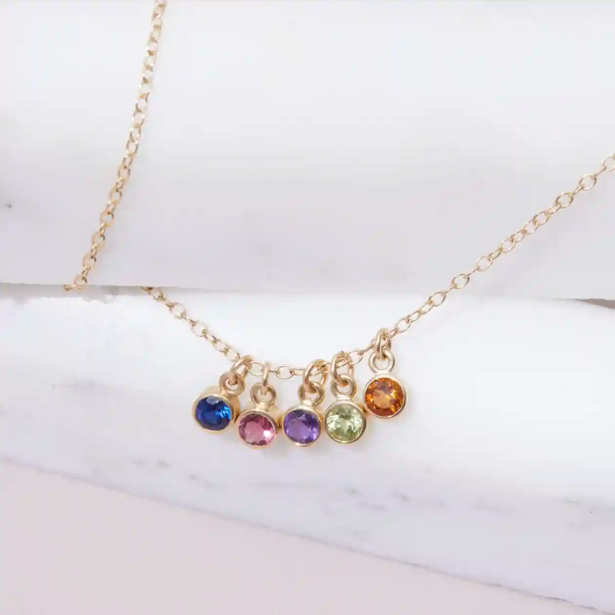 Clustered birthstone charms on gold chain variant--14K-rose-gold