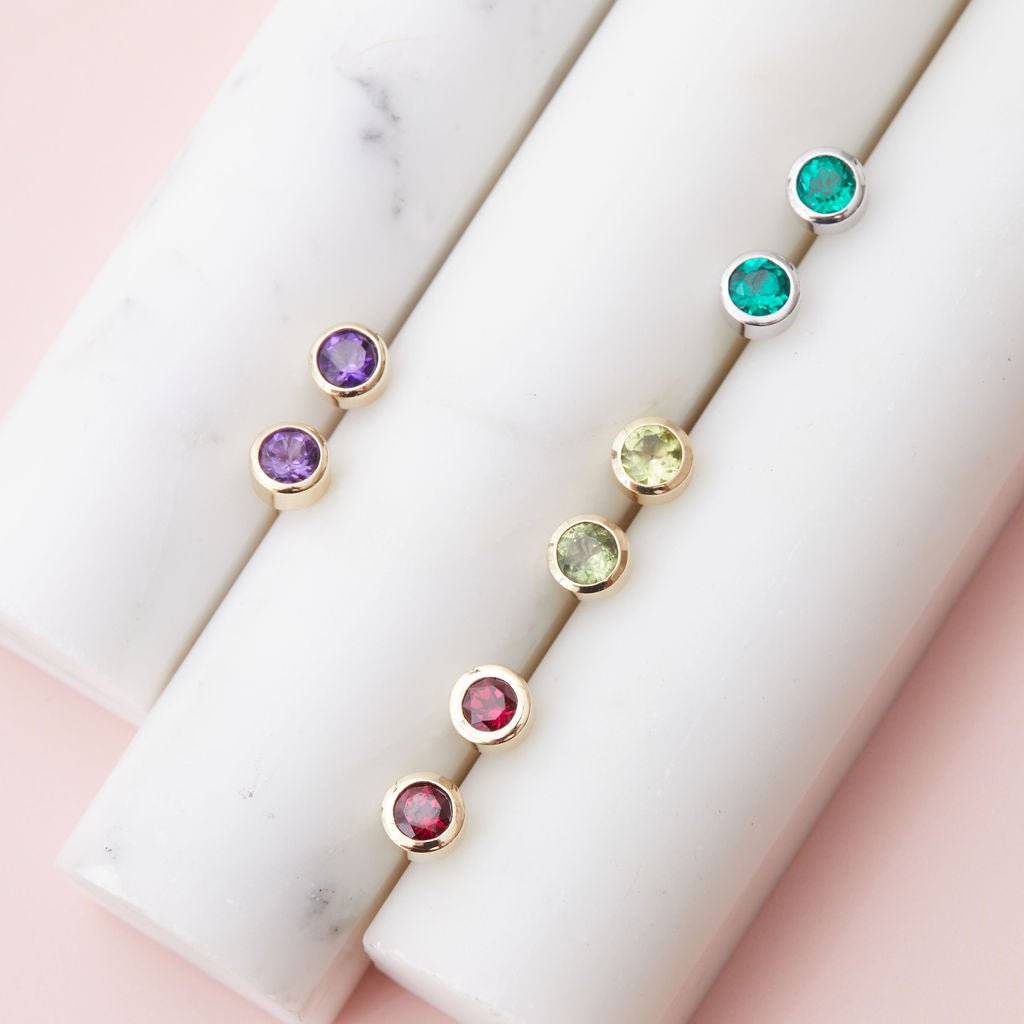 Bezel-Set Birthstone Stud Earrings - erin gallagher