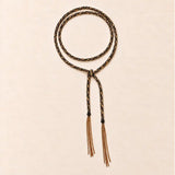 Black braided chain and silk lariat necklace in 14K gold-fill, flat lay
