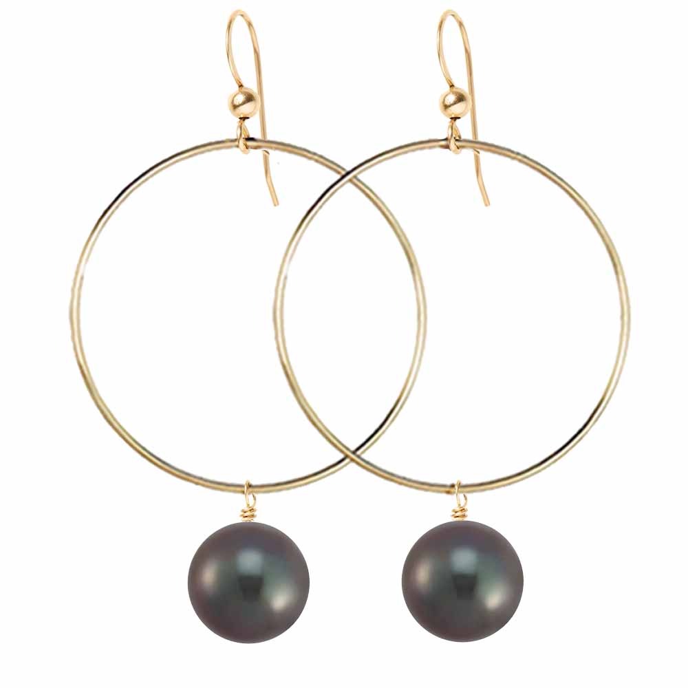 Black Pearl Hoop Earrings Pearl variant--Black-Pearl