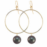Black Pearl Hoop Earrings Pearl variant--Black-Pearl