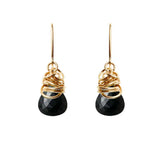 Black sapphire dangle earrings in 14K gold-fill, dark stone with warm gold bezel setting variant--Gold-fill
