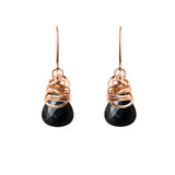 Black sapphire dangle earrings in rose gold-fill, opaque black stone with blush gold setting variant--Rose-Gold-fill