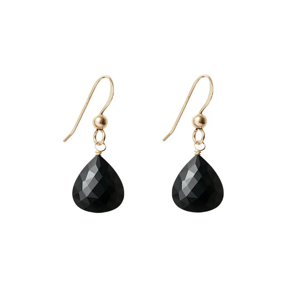 Black Sapphire drop earrings in 14K gold-fill, 11mm genuine gemstone, 1.5-inch drop, handmade in Colorado variant--Gold-fill