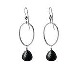 Black Sapphire gemstone hoop earrings in oxidized silver, hand-cut deep black stone, handmade in the USA variant--Oxidized-sterling-silver