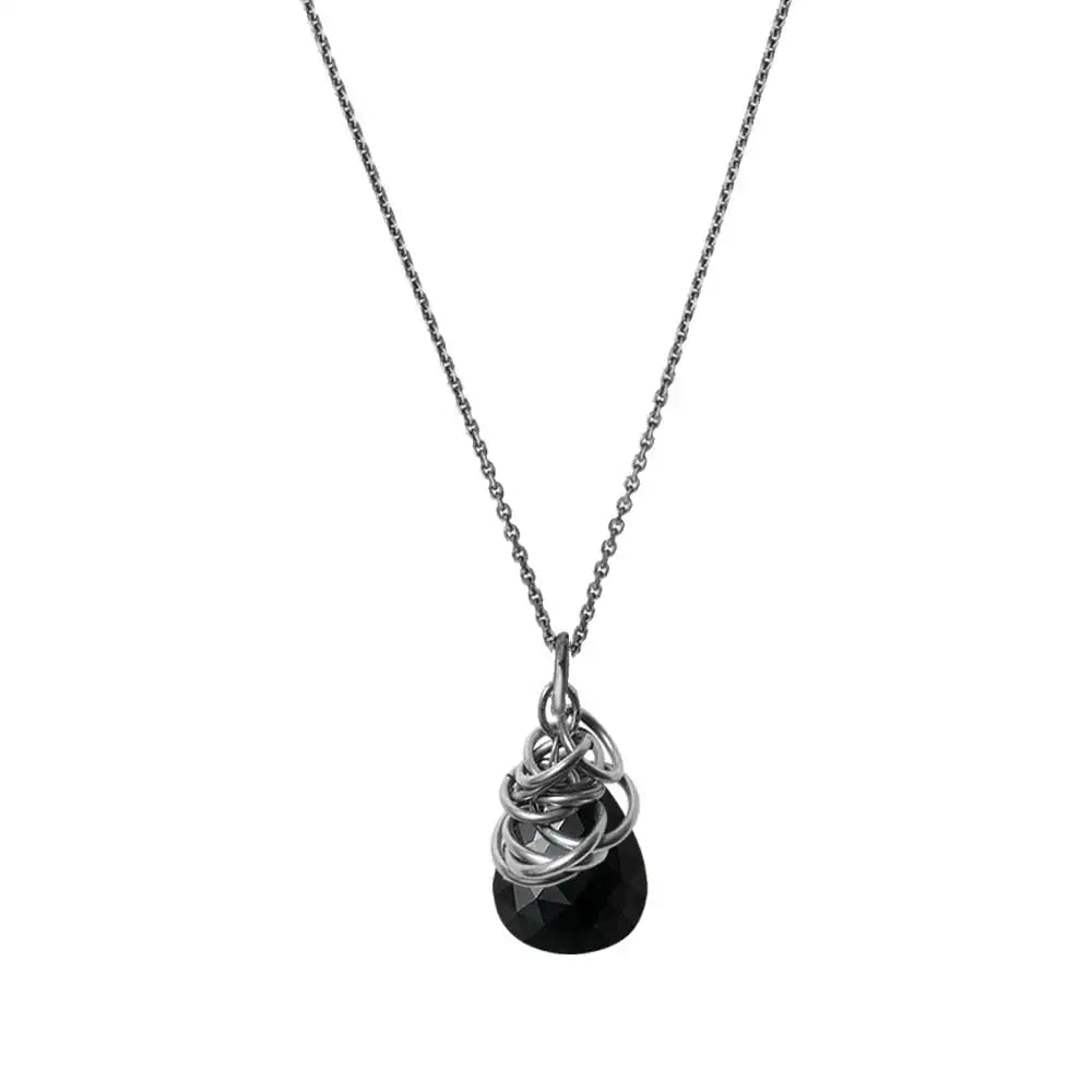 Natural black sapphire pendant necklace in sterling silver, detail view variant--Oxidized-sterling-silver
