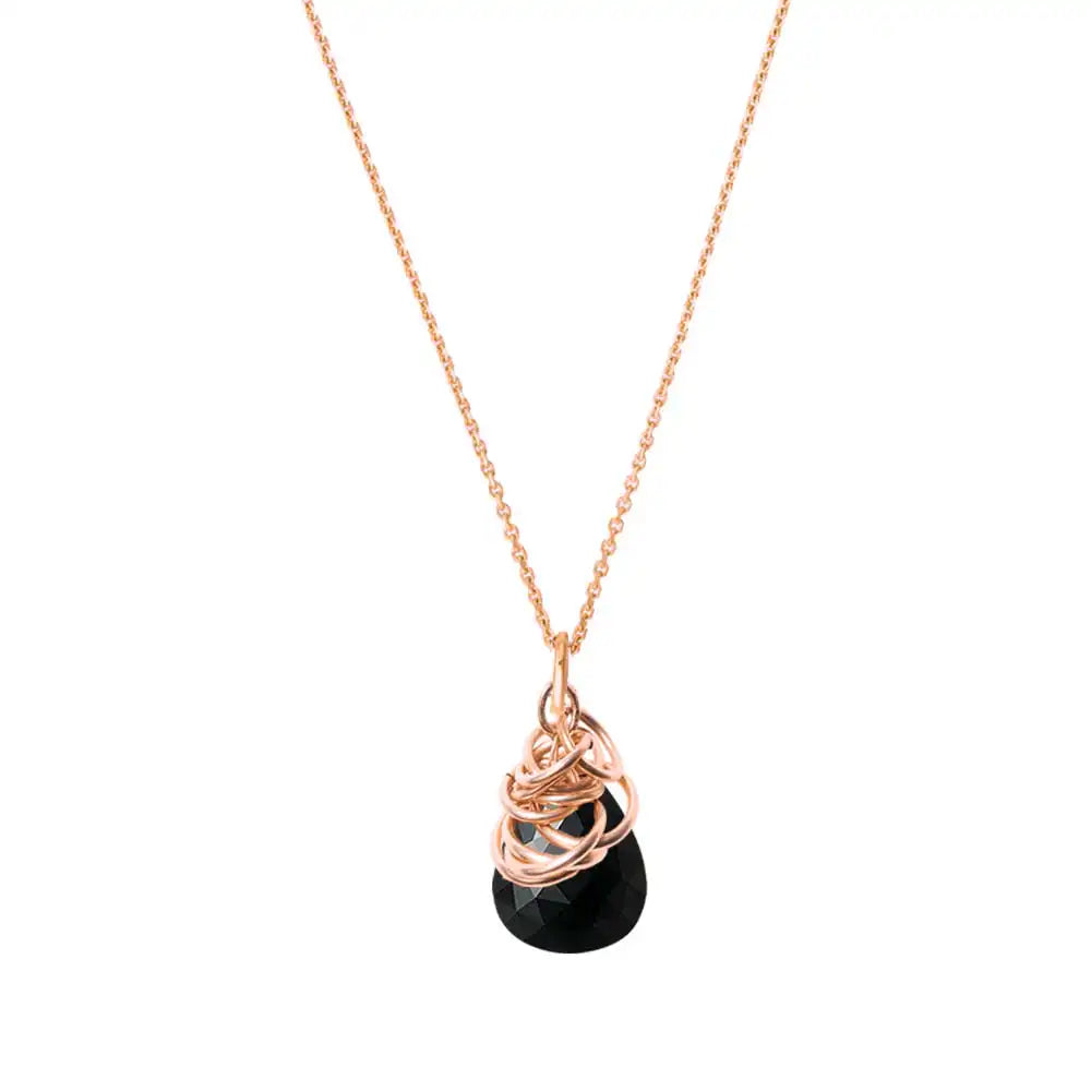 Natural black sapphire pendant necklace in 14K gold-fill, detail view Gold-fill variant--Rose-Gold-fill