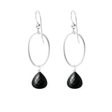 Black Sapphire gemstone hoop earrings in sterling silver, hand-cut deep black stone, handmade in the USA variant--Sterling-silver