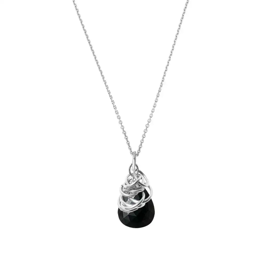 Natural black sapphire pendant necklace in sterling silver, flat lay on neutral background variant--Sterling-silver