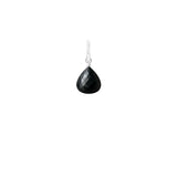 Natural black sapphire 8mm briolette charm in white gold, side view detail variant--Sterling-silver variant--Small
