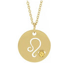 Celestial Leo symbol necklace handcrafted in 14K yellow gold with gemstone drop.