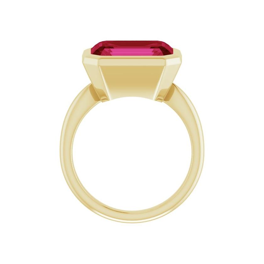 Sustainable ruby statement ring in recycled 10K yellow gold, handcrafted in the USA