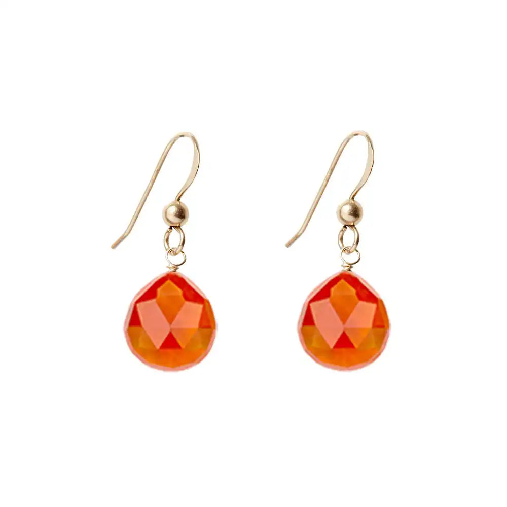 Custom gold-fill gemstone drop earring, 1.5-inch drop with hand-cut natural stone, recycled metal