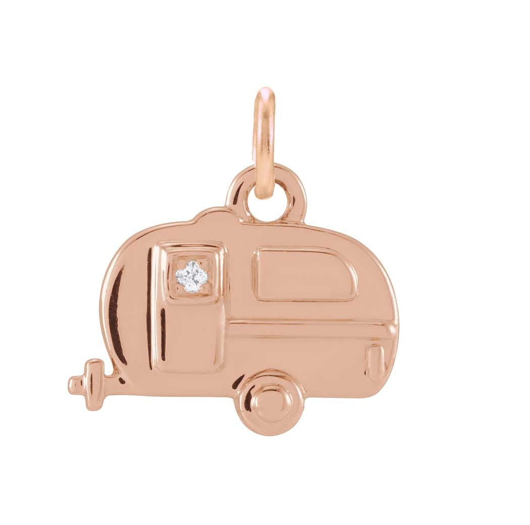 Tiny diamond camper charm in 14K gold, front view variant--14K-rose-gold