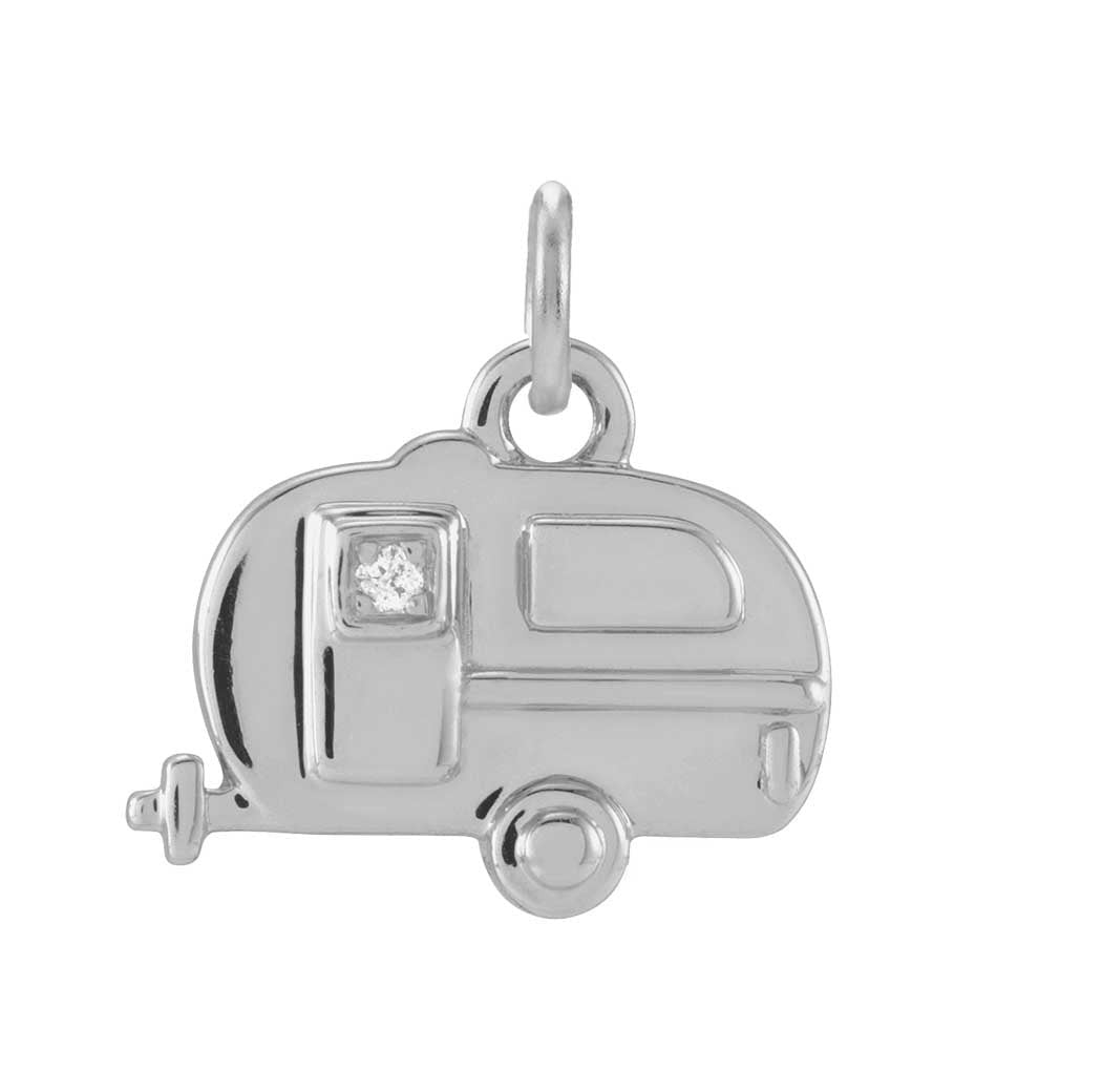 Tiny diamond camper charm in 14K gold, front view variant--14K-white-gold