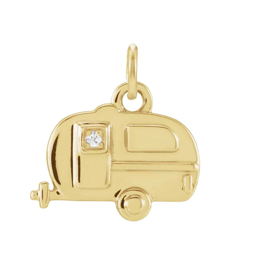Tiny diamond camper charm in 14K gold, front view variant--14K-yellow-gold