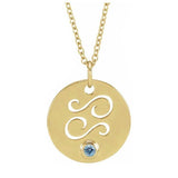 Cancer zodiac medallion in 14K yellow gold with matching birthstone charm detail. variant--14K-yellow-gold