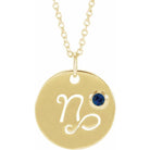 Capricorn zodiac charm necklace with blue sapphire gemstone in 14K gold
