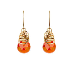 Carnelian dangle earrings in 14K gold-fill, warm amber-orange stone in gold bezel setting