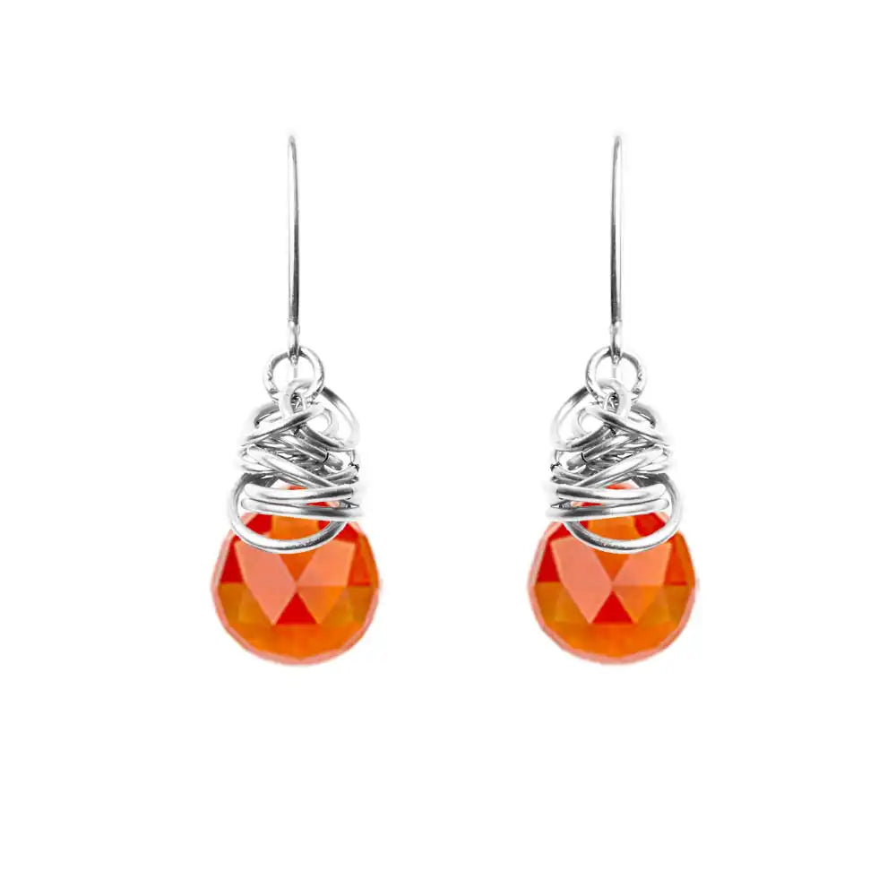 Carnelian dangle earrings in sterling silver, translucent orange carnelian in silver bezel setting variant--Sterling-silver