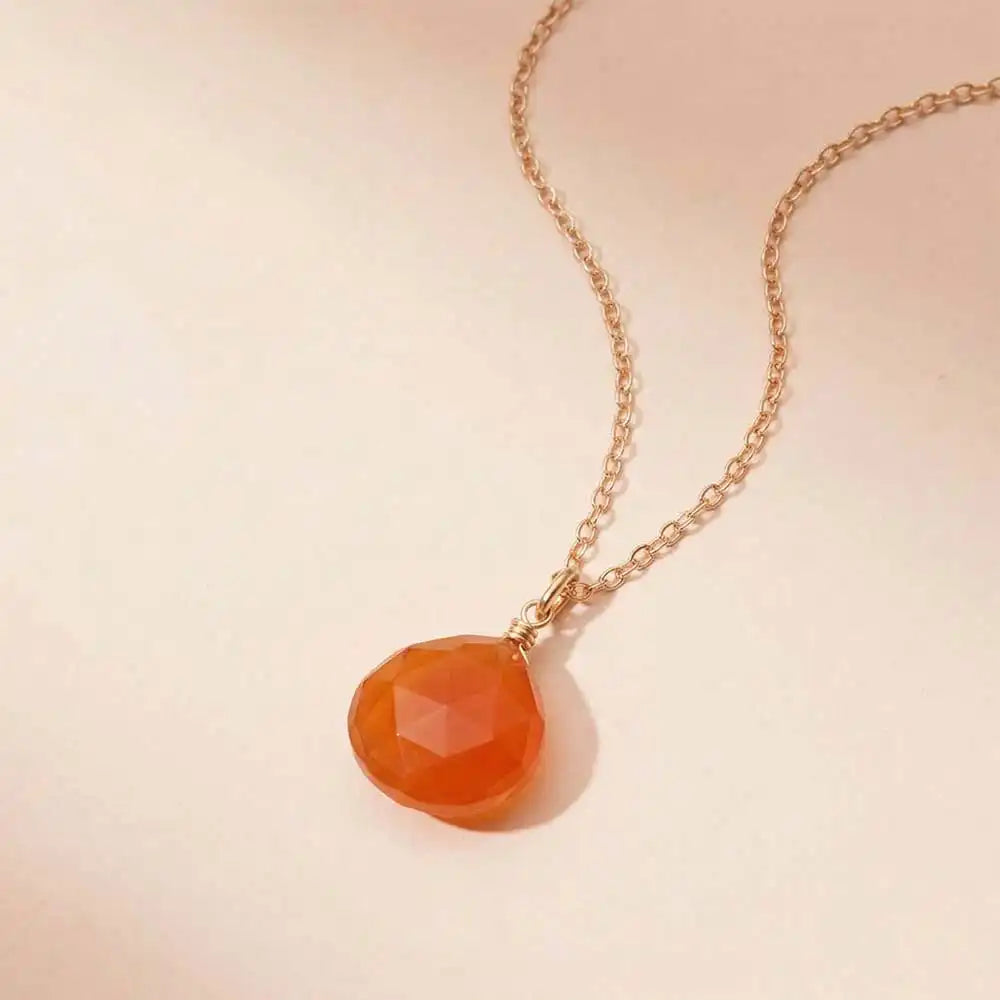 Carnelian drop necklace, close-up product shot