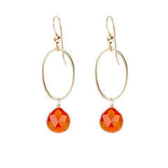 Carnelian gemstone hoop earrings in 14K gold-fill, hand-cut warm orange-red stone, handmade in the USA variant--Gold-fill