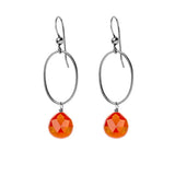 Carnelian gemstone hoop earrings in oxidized silver, hand-cut warm orange-red stone, handmade in the USA variant--Oxidized-sterling-silver