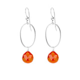 Carnelian gemstone hoop earrings in sterling silver, hand-cut warm orange-red stone, handmade in the USA variant--Sterling-silver