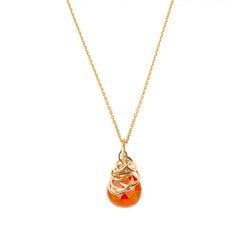 Natural carnelian pendant necklace in 14K gold-fill, side view detail variant--Gold-fill