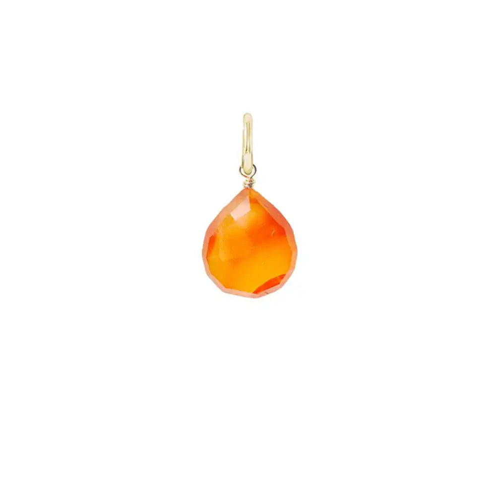 Glowing carnelian briolette gemstone charm, 6mm, handcrafted with sterling silver wrap detail. variant--Gold-fill variant--Large
