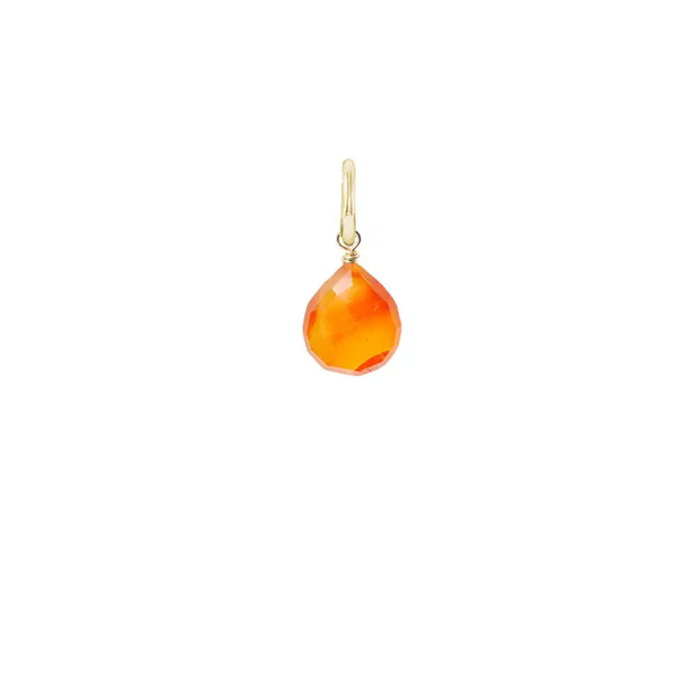 12mm faceted carnelian briolette charm wrapped in gold-fill for delicate charm necklaces.