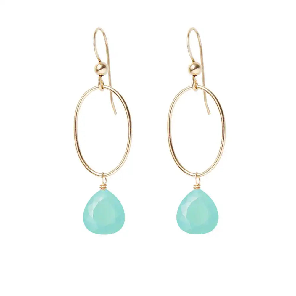 Chalcedony gemstone hoop earrings in 14K gold-fill, hand-cut soft blue stone, handmade in the USA variant--Gold-fill