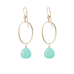 Chalcedony gemstone hoop earrings in 14K gold-fill, hand-cut soft blue stone, handmade in the USA variant--Gold-fill