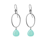Chalcedony gemstone hoop earrings in oxidized silver, hand-cut soft blue stone, handmade in the USA variant--Oxidized-sterling-silver