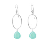 Chalcedony gemstone hoop earrings in sterling silver, hand-cut soft blue stone, handmade in the USA variant--Sterling-silver