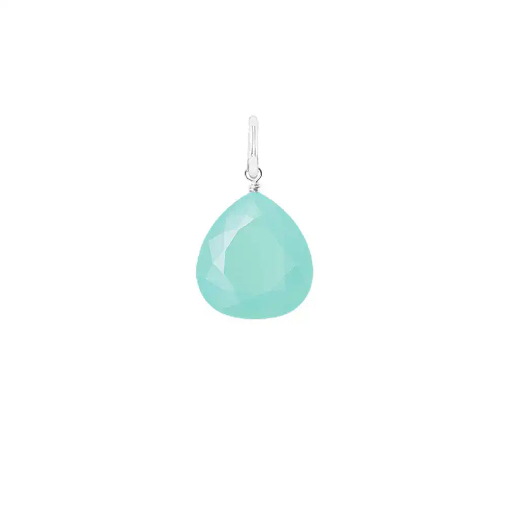 Natural chalcedony 11mm briolette charm in sterling silver, flat lay on neutral background variant--Sterling-silver variant--Large