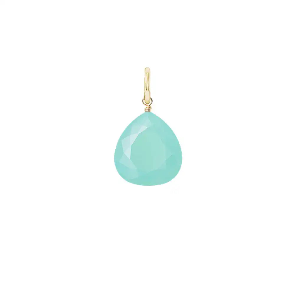 Natural chalcedony 11mm briolette charm in sterling silver, close-up of setting in sterling silver variant--Gold-fill variant--Large