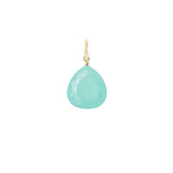 Natural chalcedony 11mm briolette charm in sterling silver, close-up of setting in sterling silver variant--Gold-fill variant--Large